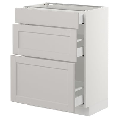 SEKTION Gabinete bajo+3 cajones, blanco Maximera/Lerhyttan gris claro, 24x15x30 "