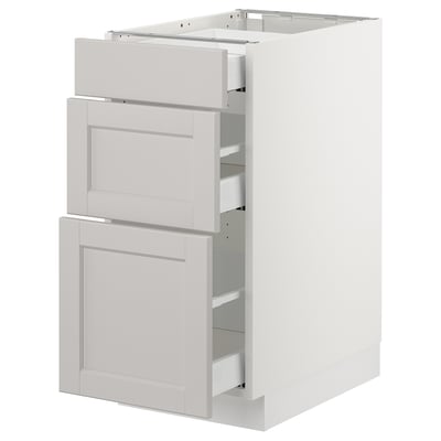 SEKTION Gabinete bajo+3 cajones, blanco Maximera/Lerhyttan gris claro, 15x24x30 "