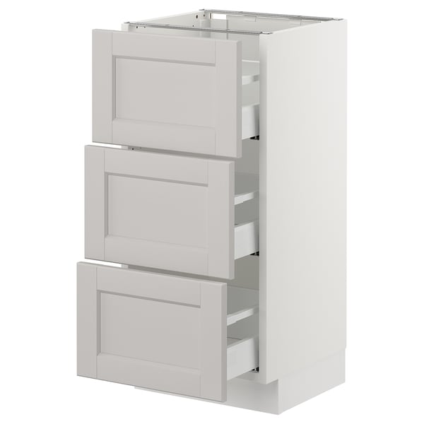 SEKTION Gabinete bajo+3 cajones, blanco Maximera/Lerhyttan gris claro, 15x15x30 "
