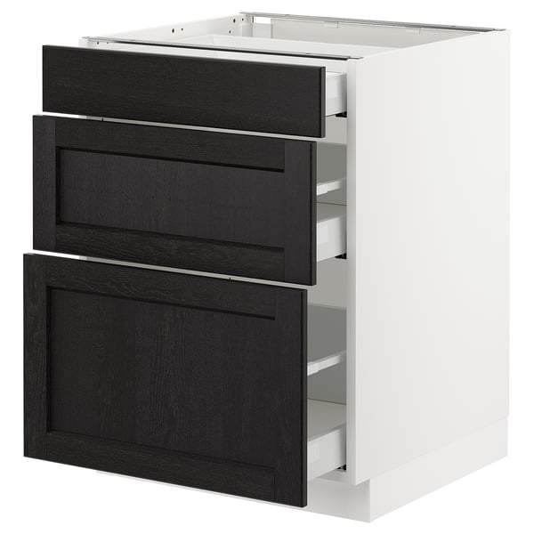 SEKTION Gabinete bajo+3 cajones, blanco Maximera/Lerhyttan teñido en negro, 24x24x30 "