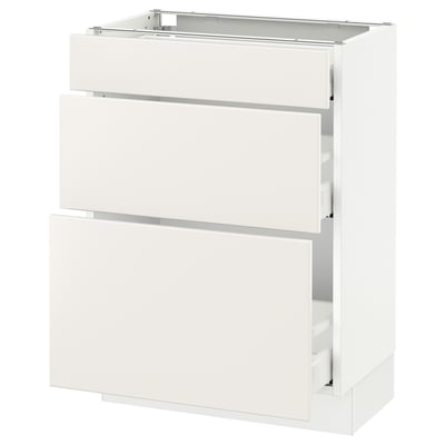 SEKTION Gabinete bajo+3 cajones, blanco Maximera/Veddinge blanco, 24x15x30 "