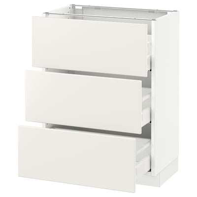 SEKTION Gabinete bajo+3 cajones, blanco Maximera/Veddinge blanco, 24x15x30 "