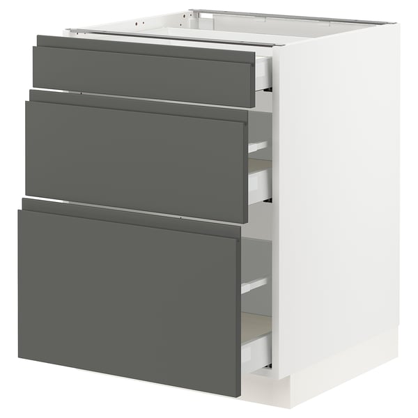 SEKTION Gabinete bajo+3 cajones, blanco Maximera/Voxtorp gris oscuro, 24x24x30 "