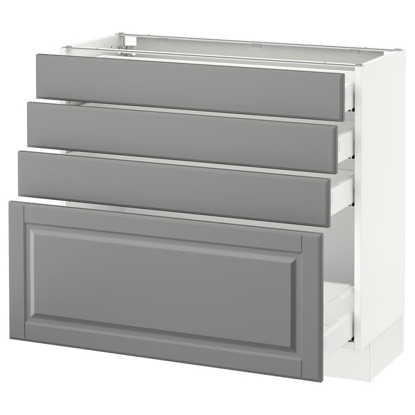 SEKTION Gabinete bajo+4 cajones, blanco Maximera/Bodbyn gris, 36x15x30 "