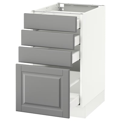 SEKTION Gabinete bajo+4 cajones, blanco Maximera/Bodbyn gris, 18x24x30 "