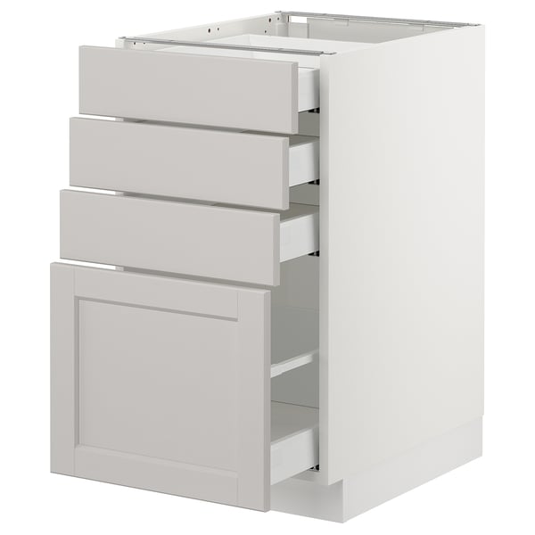 SEKTION Gabinete bajo+4 cajones, blanco Maximera/Lerhyttan gris claro, 18x24x30 "