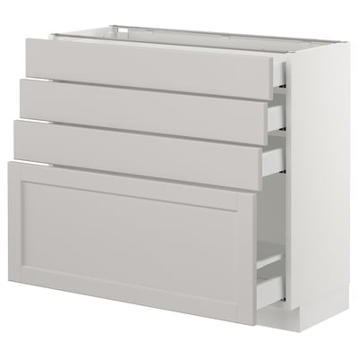 SEKTION Gabinete bajo+4 cajones, blanco Maximera/Lerhyttan gris claro, 36x15x30 "
