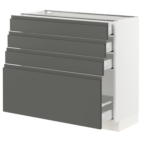 SEKTION Gabinete bajo+4 cajones, blanco Maximera/Voxtorp gris oscuro, 36x15x30 "