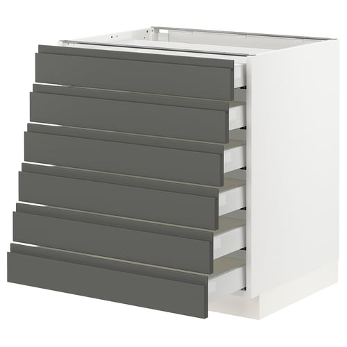 SEKTION Gabinete bajo 6 frentes/6 cjn bajos, blanco Maximera/Voxtorp gris oscuro, 30x24x30 "