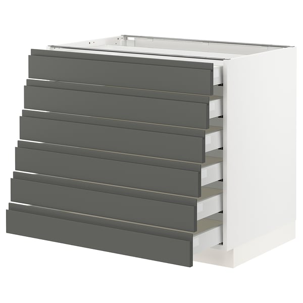 SEKTION Gabinete bajo 6 frentes/6 cjn bajos, blanco Maximera/Voxtorp gris oscuro, 36x24x30 "