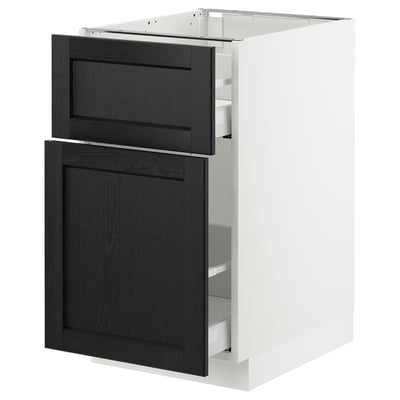 SEKTION Gabinete bajo+alm extraíble/cajón, blanco Maximera/Lerhyttan teñido en negro, 18x24x30 "