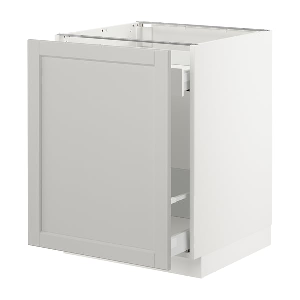 SEKTION Gabinete bajo+almacenamiento xtrbl, blanco Maximera/Lerhyttan gris claro, 24x24x30 "