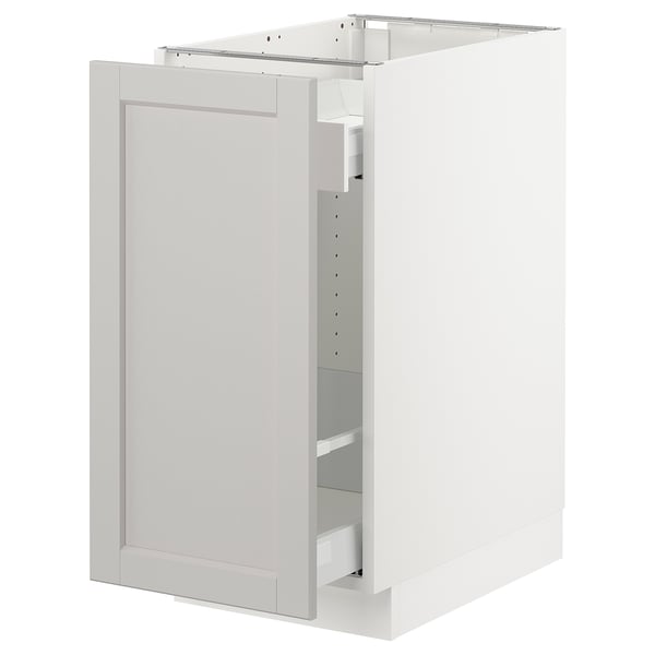 SEKTION Gabinete bajo+almacenamiento xtrbl, blanco Maximera/Lerhyttan gris claro, 15x24x30 "