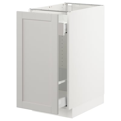 SEKTION Gabinete bajo+almacenamiento xtrbl, blanco Maximera/Lerhyttan gris claro, 15x24x30 "
