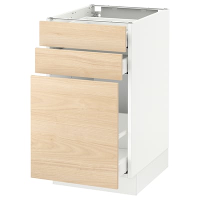 SEKTION Gabinete bajo/almcn xtrbl/2 cajones, blanco Maximera/Askersund efecto de fresno claro, 18x24x30 "