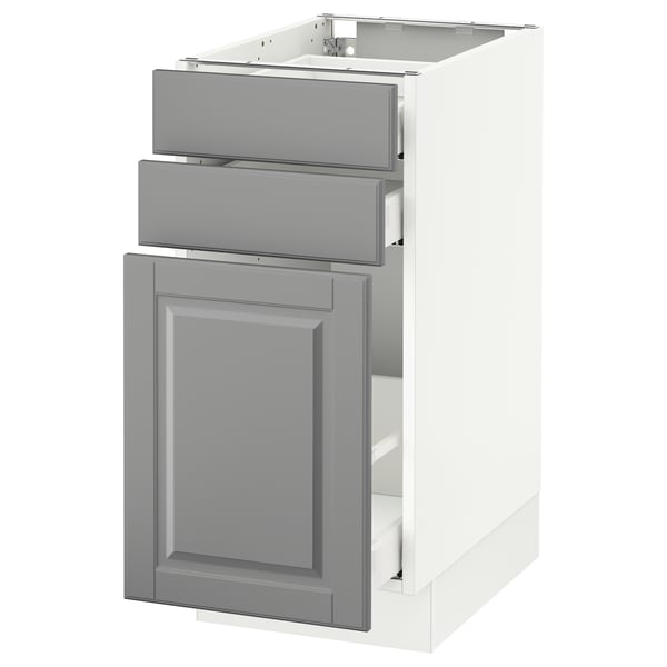 SEKTION Gabinete bajo/almcn xtrbl/2 cajones, blanco Maximera/Bodbyn gris, 15x24x30 "