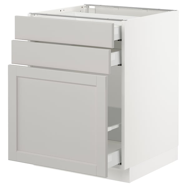 SEKTION Gabinete bajo/almcn xtrbl/2 cajones, blanco Maximera/Lerhyttan gris claro, 24x24x30 "