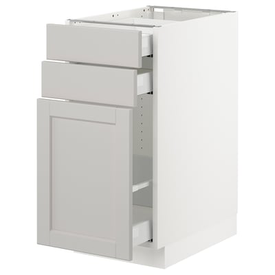 SEKTION Gabinete bajo/almcn xtrbl/2 cajones, blanco Maximera/Lerhyttan gris claro, 15x24x30 "