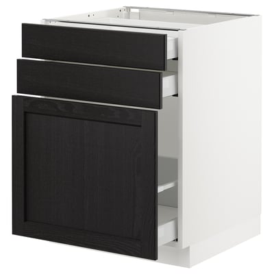 SEKTION Gabinete bajo/almcn xtrbl/2 cajones, blanco Maximera/Lerhyttan teñido en negro, 24x24x30 "
