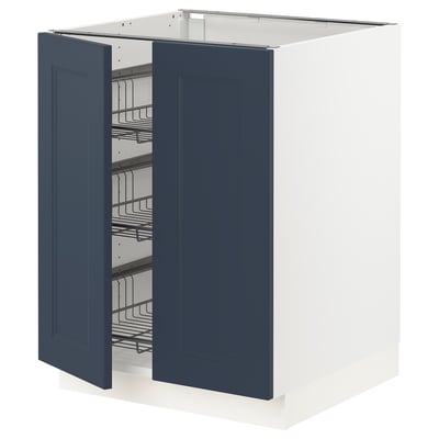 SEKTION Gabinete bajo+canasta alambre/2 prt, blanco Axstad/mate azul, 24x24x30 "