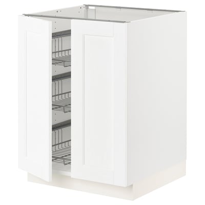 SEKTION Gabinete bajo+canasta alambre/2 prt, blanco Enköping/blanco efecto madera, 24x24x30 "