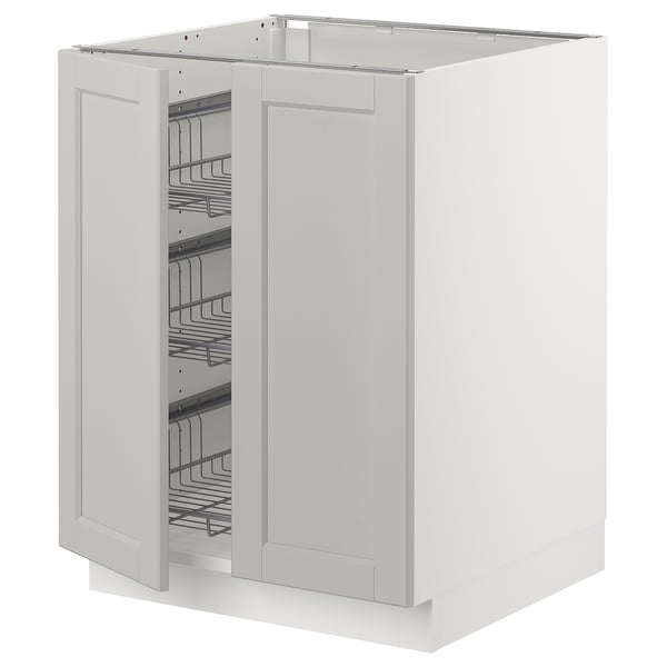 SEKTION Gabinete bajo+canasta alambre/2 prt, blanco/Lerhyttan gris claro, 24x24x30 "