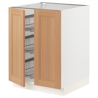 SEKTION Gabinete bajo+canasta alambre/2 prt, blanco/Vedhamn roble, 24x24x30 "