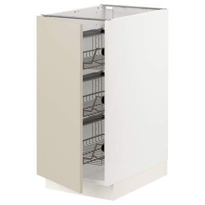 SEKTION Gabinete bajo+canastas de alambre, blanco/Havstorp beige, 15x24x30 "