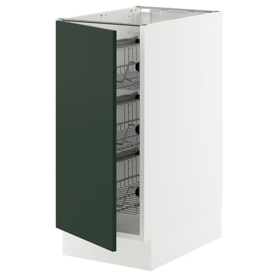 SEKTION Gabinete bajo+canastas de alambre, blanco/Havstorp verde oscuro, 15x24x30 "