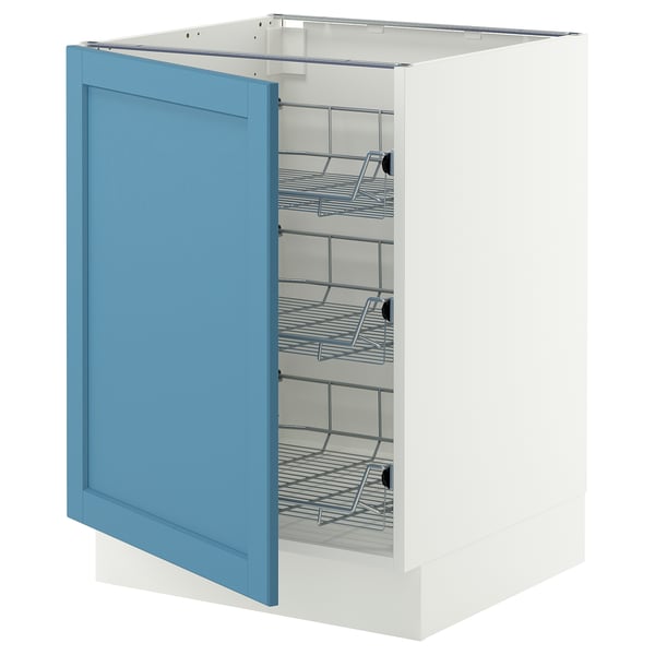 SEKTION Gabinete bajo+canastas de alambre, blanco/Lerhyttan azul, 24x24x30 "