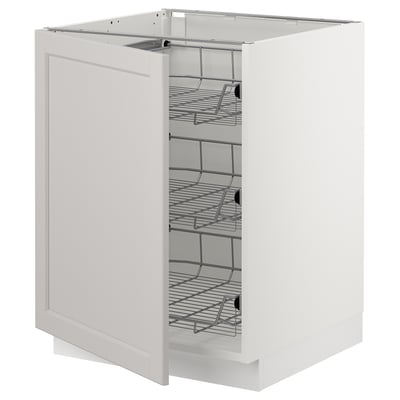 SEKTION Gabinete bajo+canastas de alambre, blanco/Lerhyttan gris claro, 24x24x30 "
