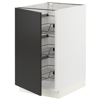 SEKTION Gabinete bajo+canastas de alambre, blanco/Nickebo antracita mate, 18x24x30 "