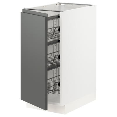 SEKTION Gabinete bajo+canastas de alambre, blanco/Voxtorp gris oscuro, 15x24x30 "