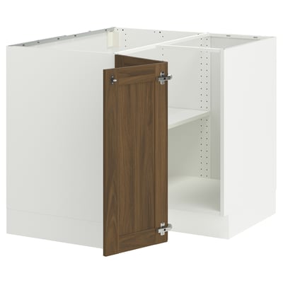 SEKTION Gabinete bajo de esquina+estante, blanco/Enköping efecto nogal marrón, 38x24x30 "