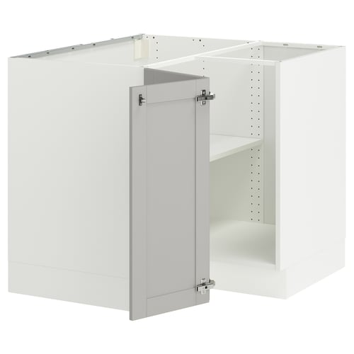 SEKTION Gabinete bajo de esquina+estante, blanco/Lerhyttan gris claro, 38x24x30 "