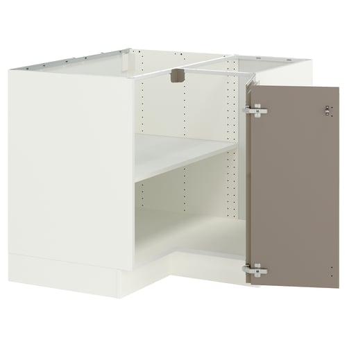 SEKTION Gabinete bajo de esquina+estante, blanco/Voxtorp marrón grisáceo oscuro alto brillo, 38x24x30 "