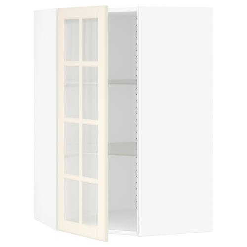 SEKTION Gabinete bajo esq+estantes/prta vdr, blanco/Bodbyn color hueso, 26x15x40 "