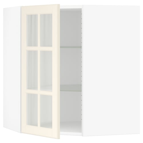 SEKTION Gabinete bajo esq+estantes/prta vdr, blanco/Bodbyn color hueso, 26x15x30 "
