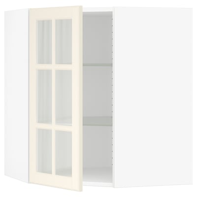 SEKTION Gabinete bajo esq+estantes/prta vdr, blanco/Bodbyn color hueso, 26x15x30 "