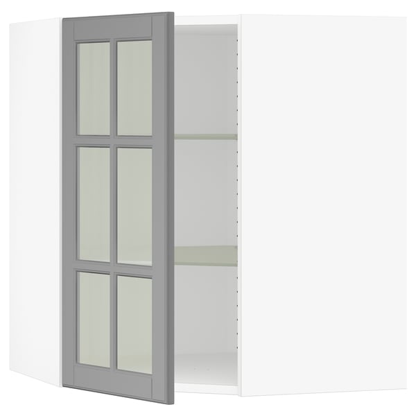 SEKTION Gabinete bajo esq+estantes/prta vdr, blanco/Bodbyn gris, 26x15x30 "