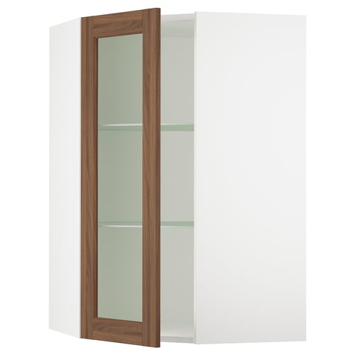 SEKTION Gabinete bajo esq+estantes/prta vdr, blanco Enköping/marrón efecto de nogal, 26x15x40 "