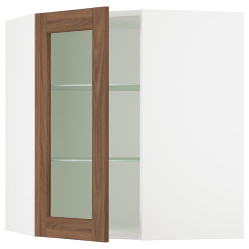 SEKTION Gabinete bajo esq+estantes/prta vdr, blanco Enköping/marrón efecto de nogal, 26x15x30 "