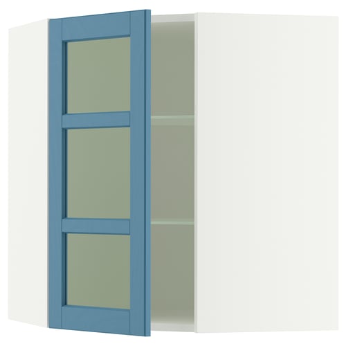 SEKTION Gabinete bajo esq+estantes/prta vdr, blanco/Lerhyttan azul, 26x15x30 "