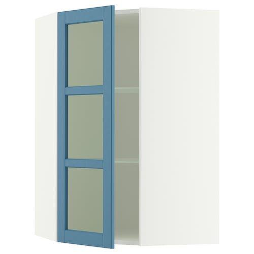 SEKTION Gabinete bajo esq+estantes/prta vdr, blanco/Lerhyttan azul, 26x15x40 "
