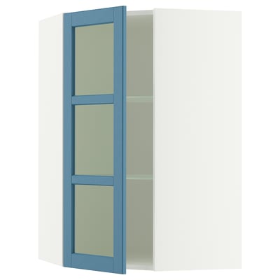 SEKTION Gabinete bajo esq+estantes/prta vdr, blanco/Lerhyttan azul, 26x15x40 "
