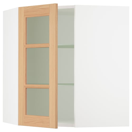 SEKTION Gabinete bajo esq+estantes/prta vdr, blanco/Vedhamn roble, 26x15x30 "