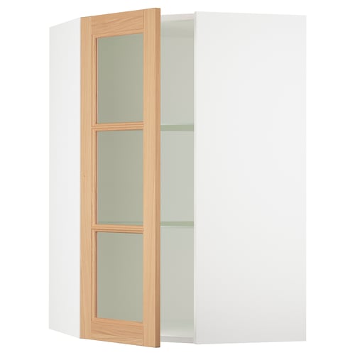 SEKTION Gabinete bajo esq+estantes/prta vdr, blanco/Vedhamn roble, 26x15x40 "
