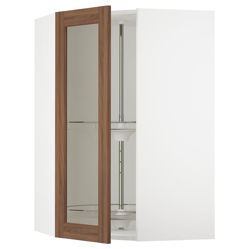 SEKTION Gabinete bajo esq+stn gira/prta vdr, blanco Enköping/marrón efecto de nogal, 26x15x40 "