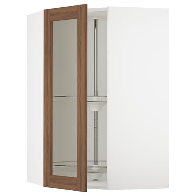 SEKTION Gabinete bajo esq+stn gira/prta vdr, blanco Enköping/marrón efecto de nogal, 26x15x40 "