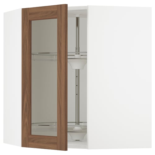SEKTION Gabinete bajo esq+stn gira/prta vdr, blanco Enköping/marrón efecto de nogal, 26x15x30 "